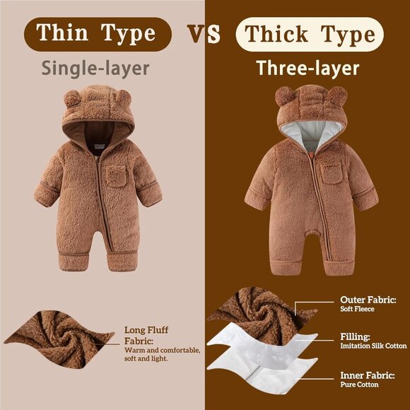 Newborn Baby Bear Outfit With Fold Over Mittens and Footies Girls Winter Fleece - Picture 3 of 7